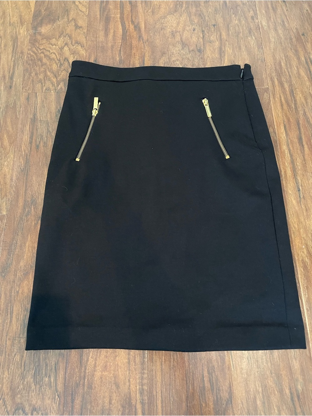 Michael Kors Black Pencil Skirt – Gold Zipper Pocket Accents, Size 2